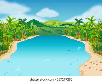 Scene with river and hills illustration