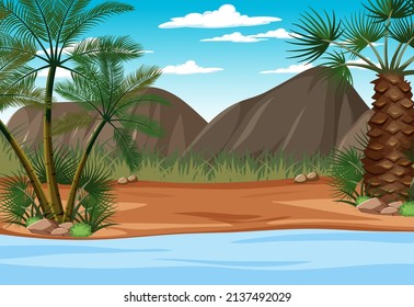 Escena con ilustración de ríos y montañas