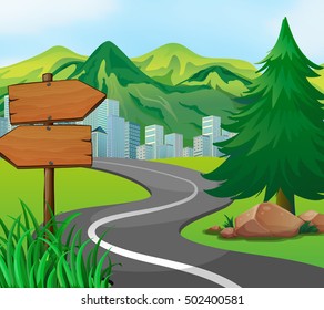 Scene with road to the city illustration