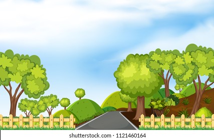 Escena de una carretera en la ilustración forestal