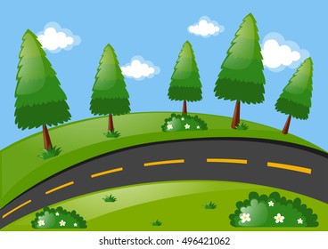 Scene with road and park illustration