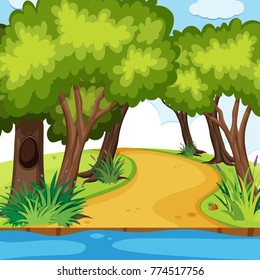 Scene with road in the park illustration