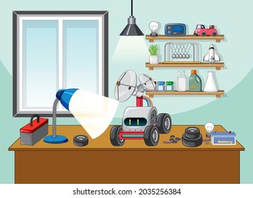 Scene with robot car on the table illustration