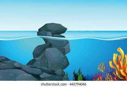 Scene with rocks under the ocean illustration