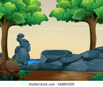 Scene with rocks in the woods illustration