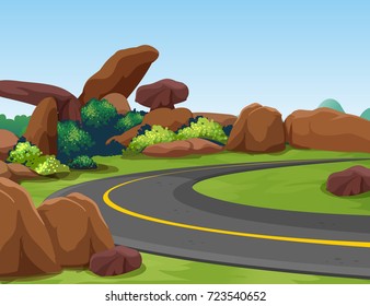 Scene With Rocky Mountain And Road Illustration