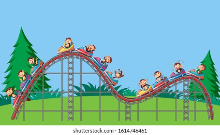 Scene with roller coaster ride in the park illustration