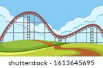 Scene with roller coaster track in the field illustration