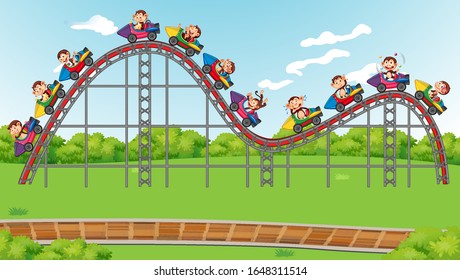 Scene with roller coster ride in the park illustration