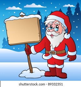 Scene with Santa Claus and board - vector illustration.