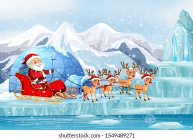 Scene with Santa riding on sleigh illustration