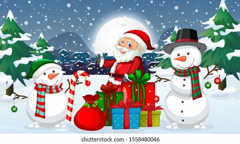 Scene with santa and snowman illustration