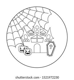 scene of scary halloween castle vector illustration design
