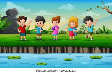 Scene with school children in the park