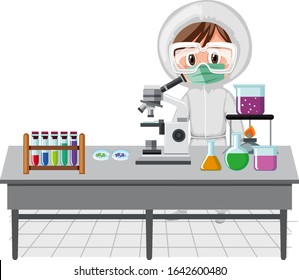 Scene with scientist working in the lab illustration