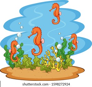 Scene with seahorses swimming underwater illustration