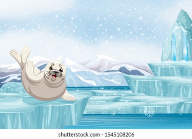 Scene with seal on ice illustration