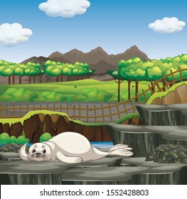 Scene with seal in the zoo illustration