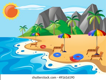 Scene with seats on the beach illustration