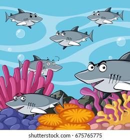 Scene with sharks underwater illustration