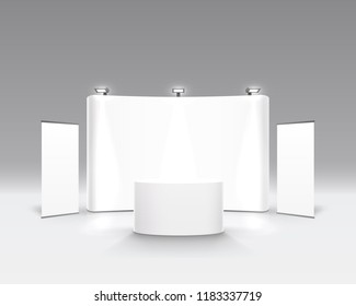 Scene show Podium for presentations on the gray background. Vector illustration