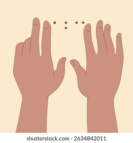 Scene showing two hands reading braille