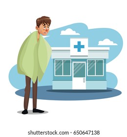 scene sickness people with fever outdoor the hospital