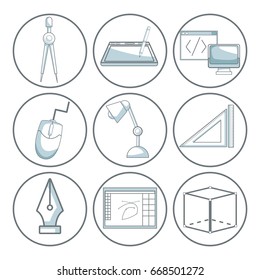 scene silhouette color sections shading of set collection icons elements graphic design on circular frame