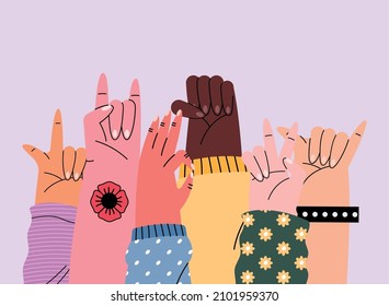 scene of six hands up icons