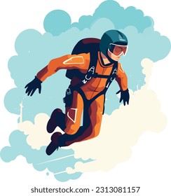 Scene of skydiving in a flat design, the sense of adventure and freedom, capture the thrill and excitement of the dive, adrenaline fueled sport