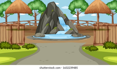 Scene with small waterfall in the park illustration