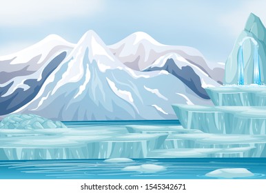 Scene with snow on mountains illustration