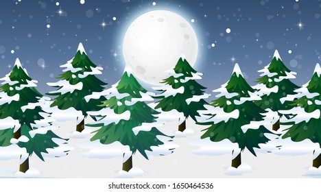Scene with snow on pine trees illustration