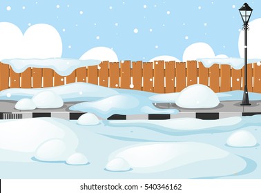 Scene with snow on the street illustration