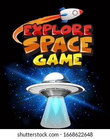 Scene with spaceship flying in the dark galaxy illustration