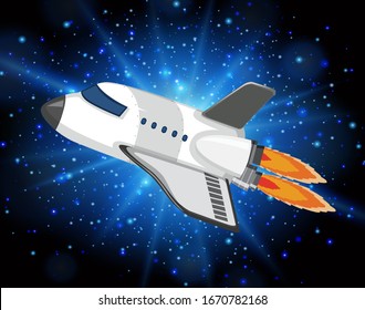 Scene with spaceship flying in the galaxy  illustration