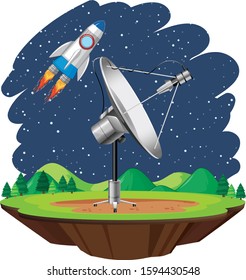 Scene with spaceship flying in the sky illustration