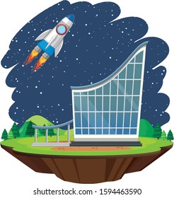 Scene with spaceship flying in the sky illustration