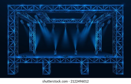 A scene with spotlights. Futuristic wire construction. Polygonal design of interconnected lines and points. Blue background.