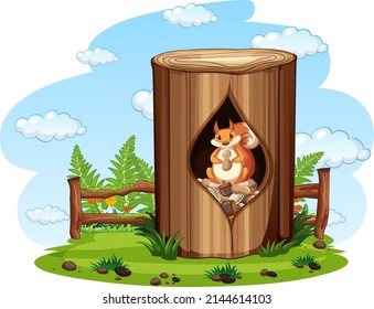 Scene with squirrel eating nut illustration