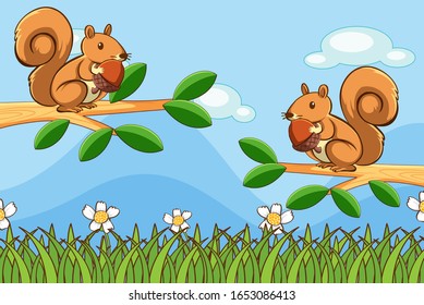 Scene with squirrel in the park illustration