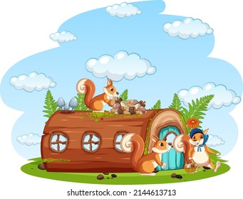 Scene with squirrels in the garden illustration