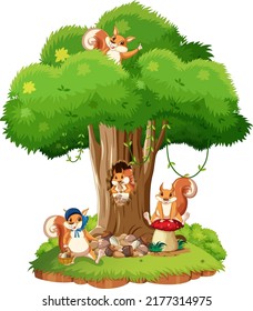 Scene with squirrels on the tree illustration