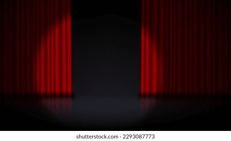 Scene Stage With Red Curtain And Spotlight. EPS10 Vector