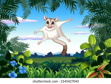 Scene With Sugar Glider In Forest Illustration