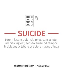 Scene suicide building set. Vector signs for web graphics.