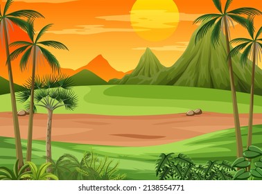 Scene with  sunset in the sky illustration