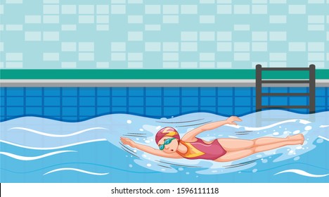 Escenario con baño en la ilustración de la piscina