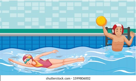 Scene with swimmers in the pool illustration