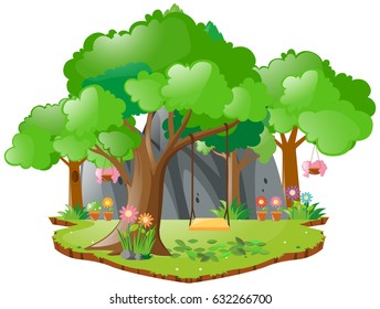 Scene with swing on the tree illustration
